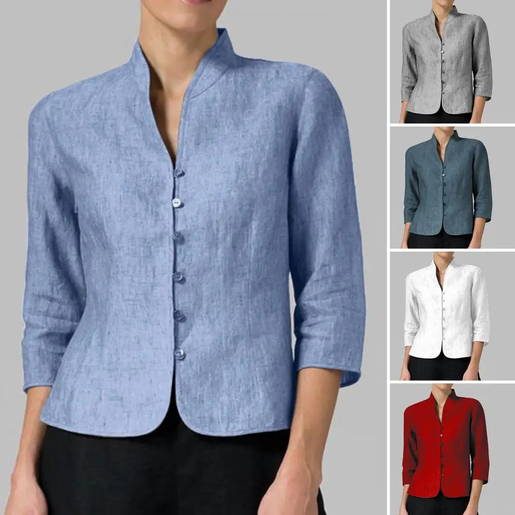 Stand Collar Single-breasted Women Coat Vintage Three Quarter Sleeves Autumn Jacket Solid Color Slim Fit Cotton Linen Lady Coat
Stand Collar Single-breasted Women Coat Vintage Three Quarter Sleeves Autumn Jacket Solid Color Slim Fit Cotton Linen Lady Coat