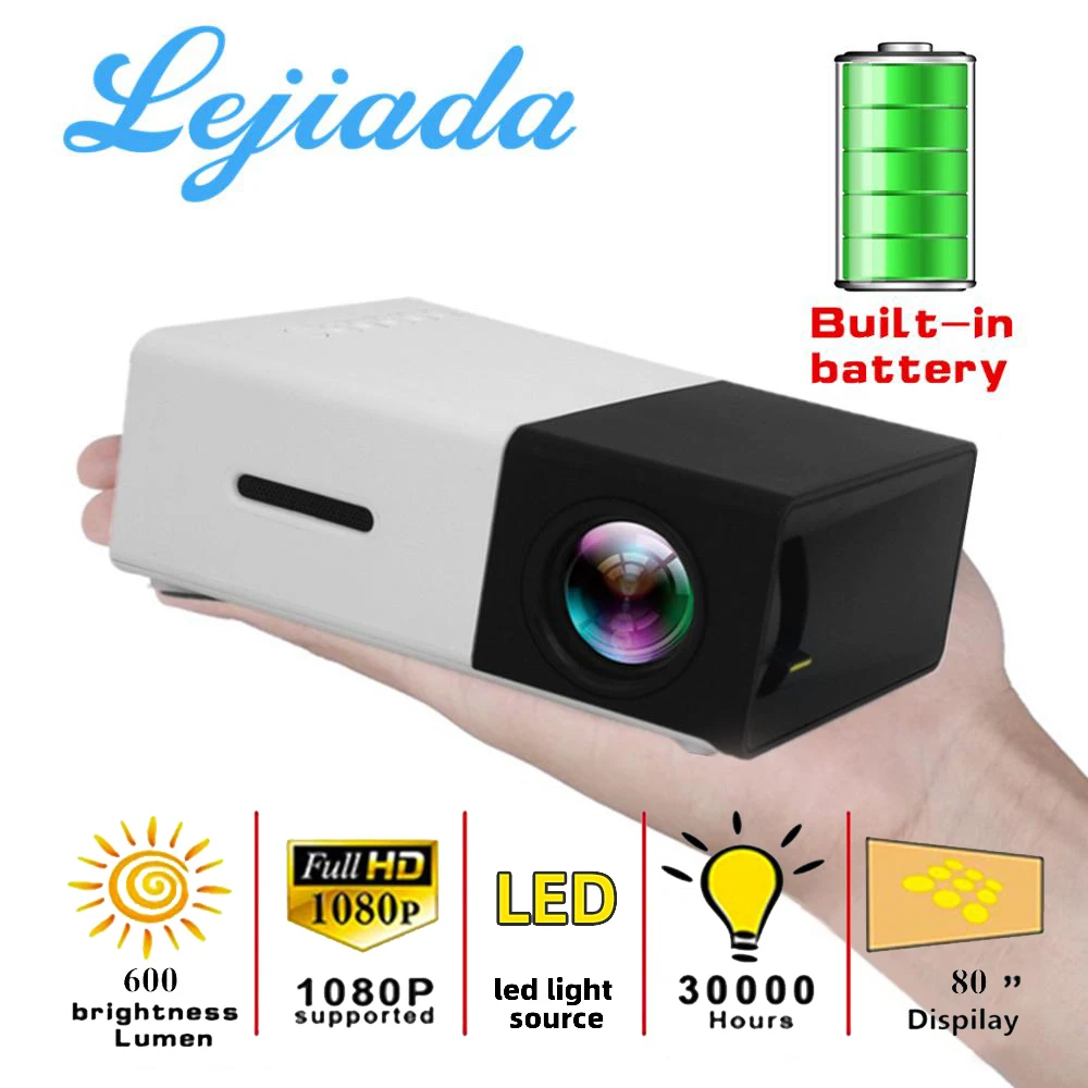 Светодиодный мини-проектор LEJIADA YG300, встроенный аккумулятор 1300 мАч, поддержка 1080P, портативный домашний медиаплеер, HDMI USB AV
Светодиодный мини-проектор LEJIADA YG300, встроенный аккумулятор 1300 мАч, поддержка 1080P, портативный домашний медиаплеер, HDMI USB AV