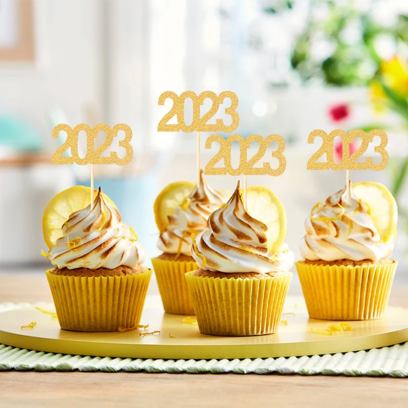 

12pcs 2023 Cake Topper new year 2023 Toothpick Happy New Year 2023party decoration supplies cake toppers Christmas cake decor