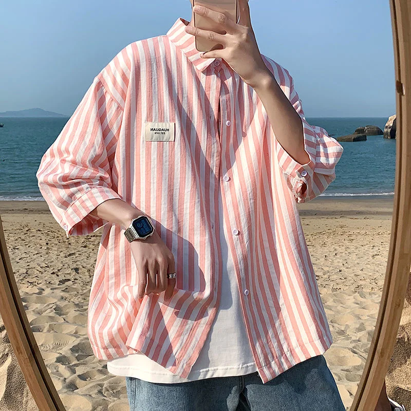 2022 Summer Pink Stripe Men's Shirts Half Sleeve Oversized Korean Clothing Casual Fashion Male Blouses Tops Women
2022 Summer Pink Stripe Men's Shirts Half Sleeve Oversized Korean Clothing Casual Fashion Male Blouses Tops Women