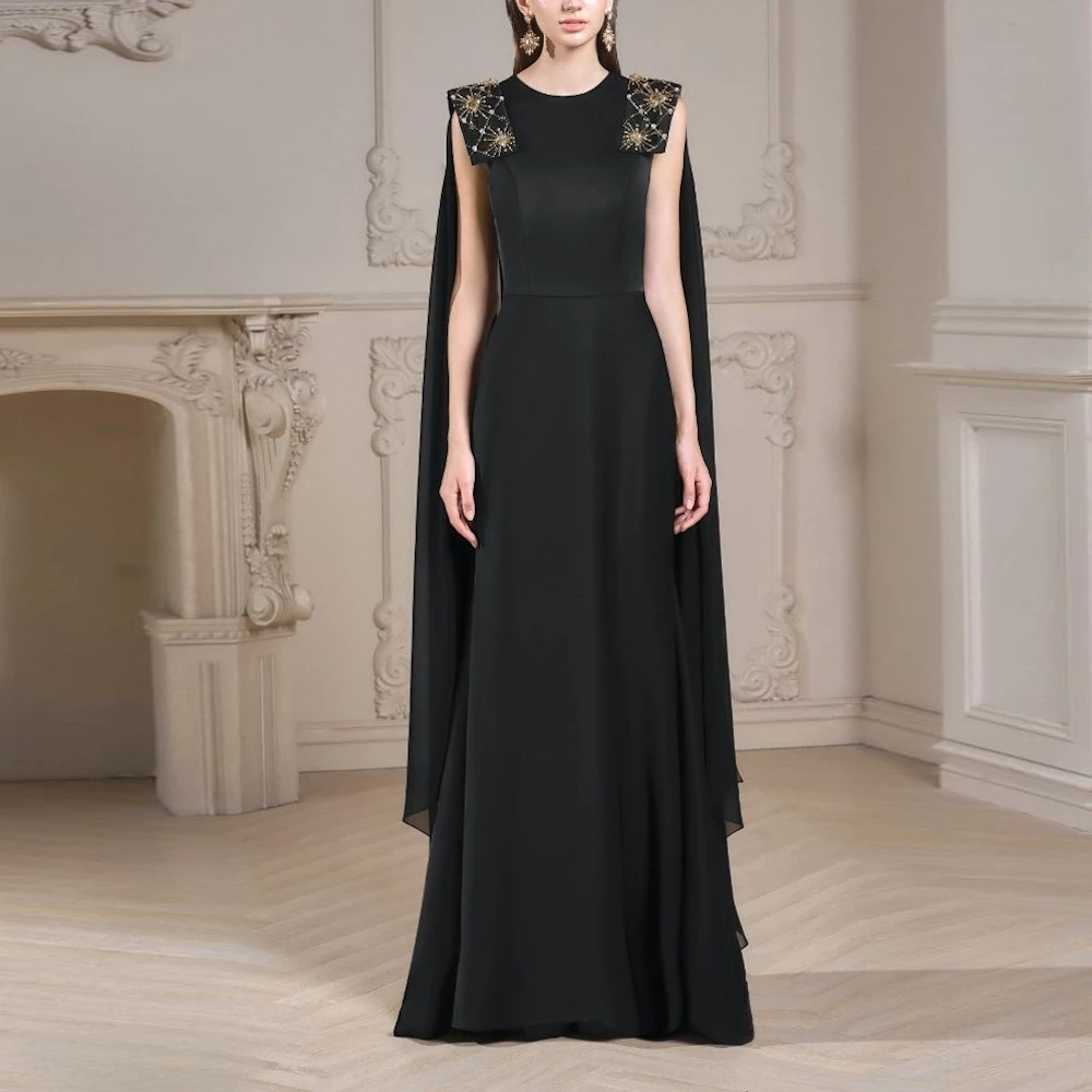 Muloong Black O Neck Maxi Dress with Cape Sleevs Floor Length Illusion Mermaid Crystal Saudi Aribia Women Party Dress
Muloong Black O Neck Maxi Dress with Cape Sleevs Floor Length Illusion Mermaid Crystal Saudi Aribia Women Party Dress