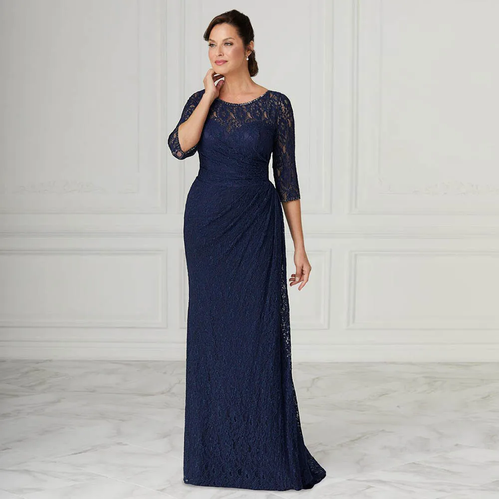 Elegant Lace Mother of the Bride Dresses for Women 3/4 Sleeves 2022 Wedding Guest Gowns Dark Navy Blue Scoop Evening Dress Long 
Elegant Lace Mother of the Bride Dresses for Women 3/4 Sleeves 2022 Wedding Guest Gowns Dark Navy Blue Scoop Evening Dress Long