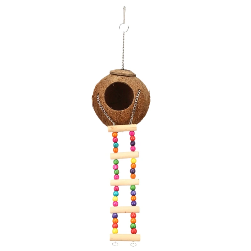 Coconut Bird House with Ladder, Hanging Coconut Shell Bird Nest for Love Birds and Canary for Small Animal Cage Toys 
Coconut Bird House with Ladder, Hanging Coconut Shell Bird Nest for Love Birds and Canary for Small Animal Cage Toys