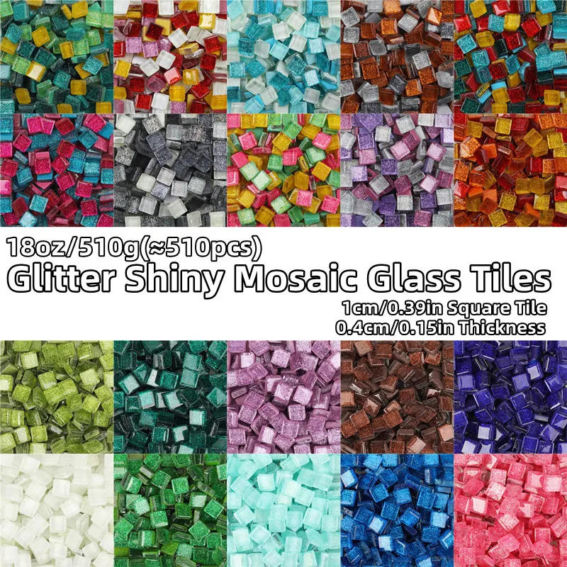 18oz/510g(≈510pcs) Glitter Shiny Mosaic Glass Tiles 1cm/0.39in Square Tile 0.4cm/0.15in Thickness DIY Craft Materials
18oz/510g(≈510pcs) Glitter Shiny Mosaic Glass Tiles 1cm/0.39in Square Tile 0.4cm/0.15in Thickness DIY Craft Materials