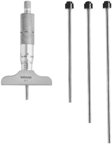 Depth Micrometer, 0 to 4" Measuring Range, 0.001" Resolution, 2.5" Base, 4 Interchangeable Rods
Depth Micrometer, 0 to 4" Measuring Range, 0.001" Resolution, 2.5" Base, 4 Interchangeable Rods