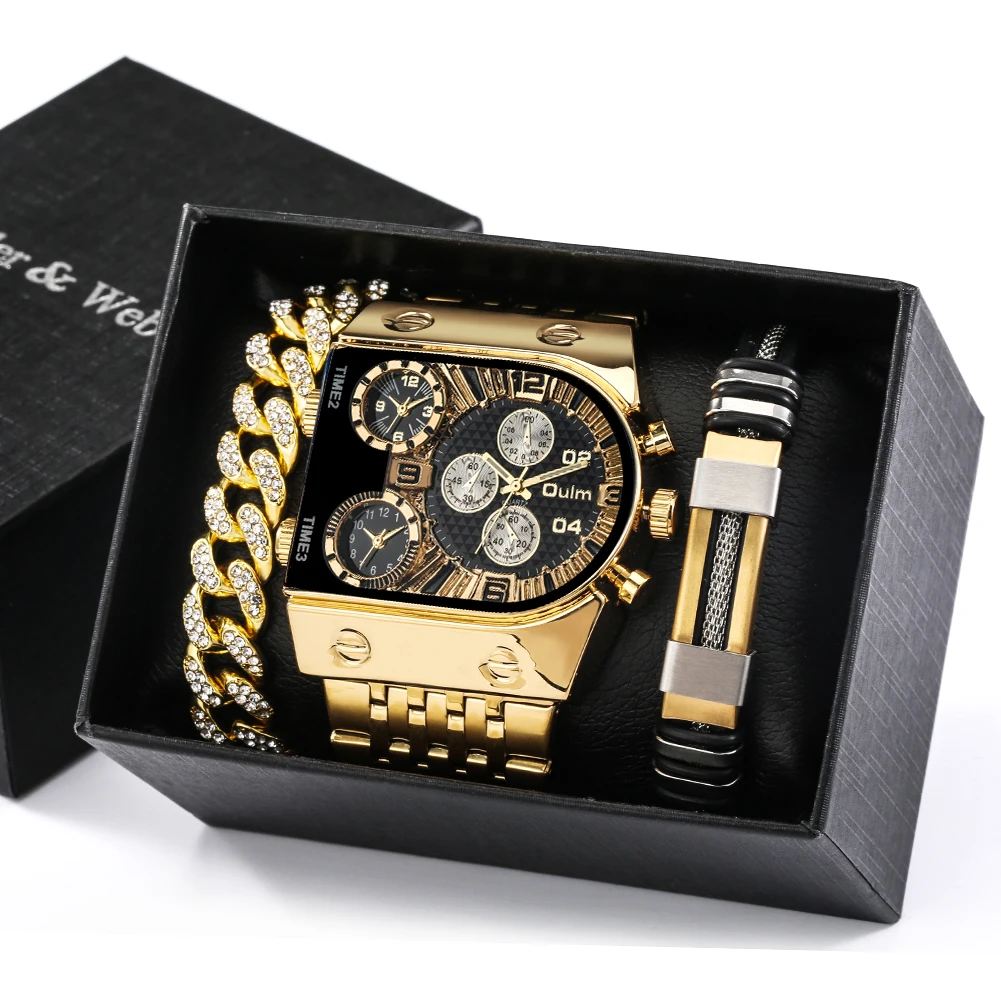 Multi Time Zone Gold Men Business Calendar Watch Set Casual Bracelet Stainless Steel Strap Black Dial Luxury Quartz Watches Sets
Multi Time Zone Gold Men Business Calendar Watch Set Casual Bracelet Stainless Steel Strap Black Dial Luxury Quartz Watches Sets
