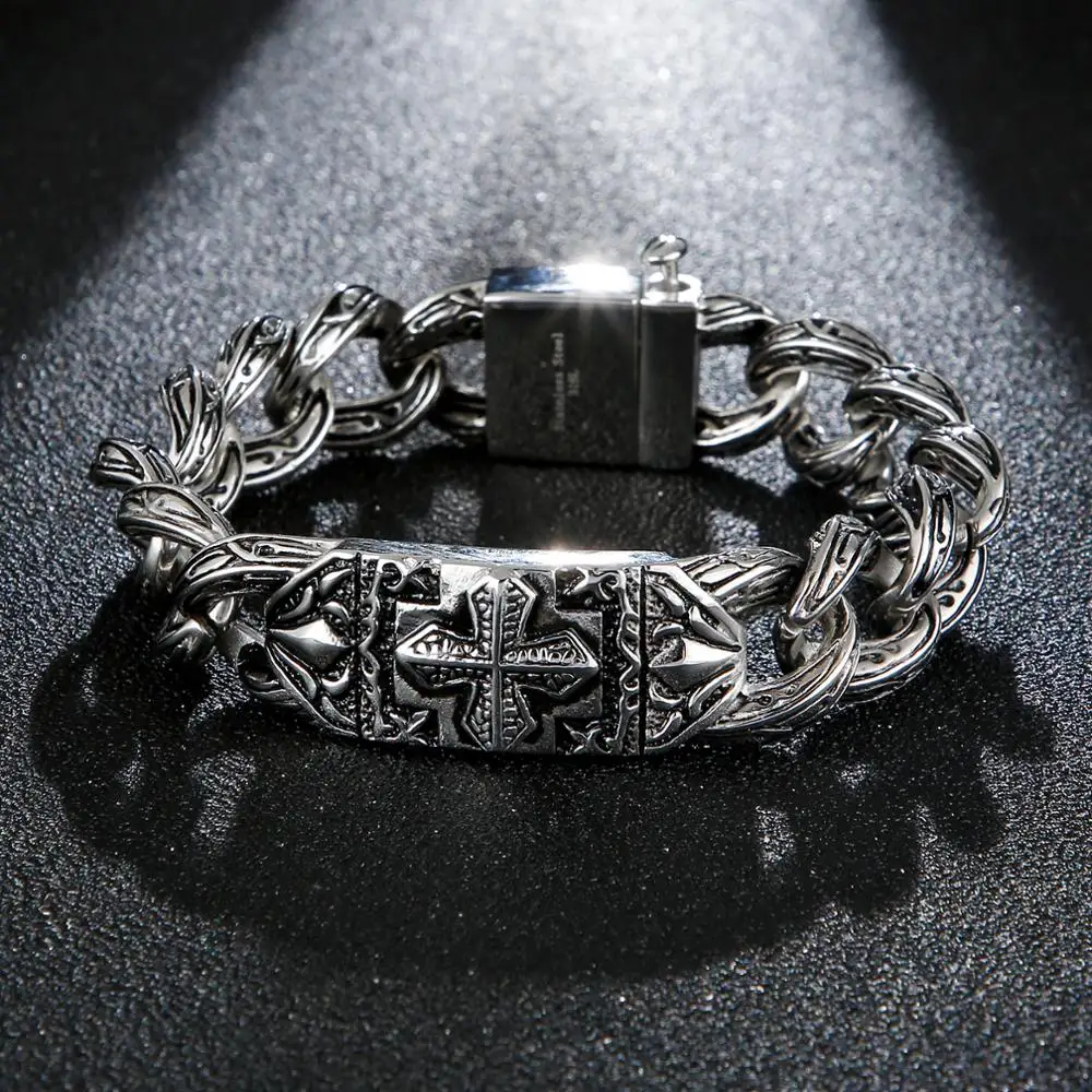 17mm Vintage Cross Bracelet Men Stainless Steel 316L Cuban Chain Bracelet & Bangle Male Gift
17mm Vintage Cross Bracelet Men Stainless Steel 316L Cuban Chain Bracelet & Bangle Male Gift