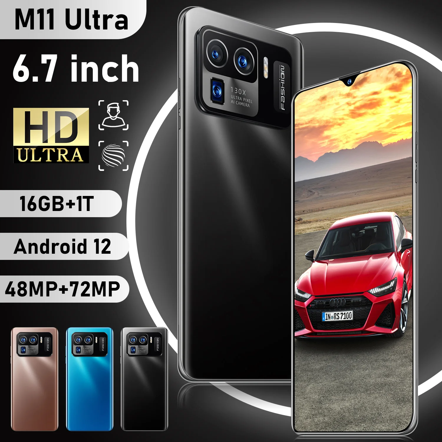 Global Version Phone M11 Ultra 6.7 Inch smartphon cellular 72MP 16+1TB Android 12 Dual Card 5G cellphone unlock smartphone
Global Version Phone M11 Ultra 6.7 Inch smartphon cellular 72MP 16+1TB Android 12 Dual Card 5G cellphone unlock smartphone