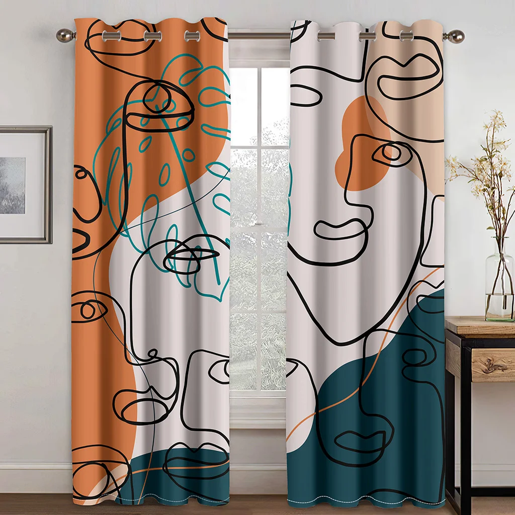 

3D Print PolyesterSimple Fashion Art Face Line Combination Modern Shading Window Curtain for Living Room Bedroom Home Decor Hook