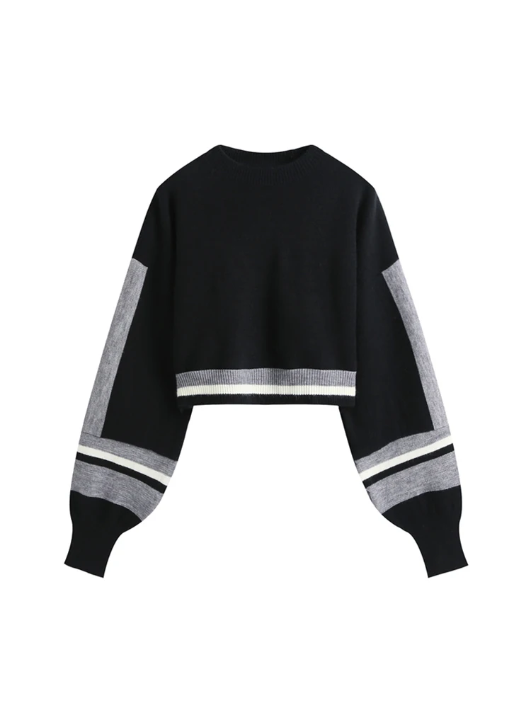 Женский трикотажный пуловер контрастных цветов, повседневный Свободный джемпер с длинным рукавом, Осень-зима 2022 
Женский трикотажный пуловер контрастных цветов, повседневный Свободный джемпер с длинным рукавом, Осень-зима 2022