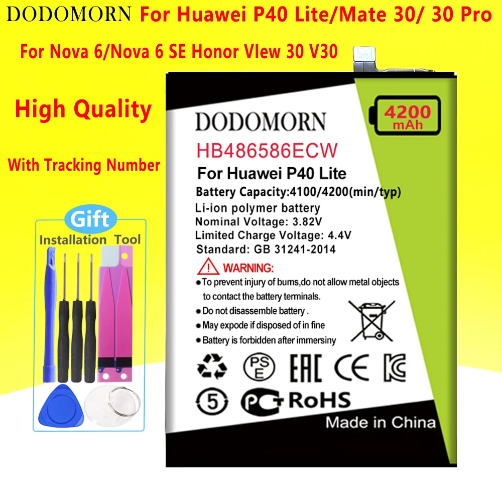 Аккумулятор DODOMORN HB486586ECW для Huawei P40 Lite/Mate 30/30 Pro/ Nova 6/Nova 6 SE Honor VIew 30 V30, телефон + номер отслеживания
Аккумулятор DODOMORN HB486586ECW для Huawei P40 Lite/Mate 30/30 Pro/ Nova 6/Nova 6 SE Honor VIew 30 V30, телефон + номер отслеживания