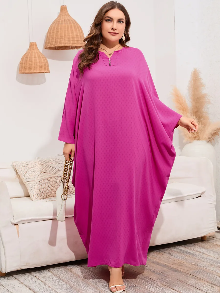 

Muslim Women Roes Red Kaftan Plus Size Dubai Abaya Long Dress Bat Sleeve Middle Eastern Ramadan Robe Turkish Islamic Clothing