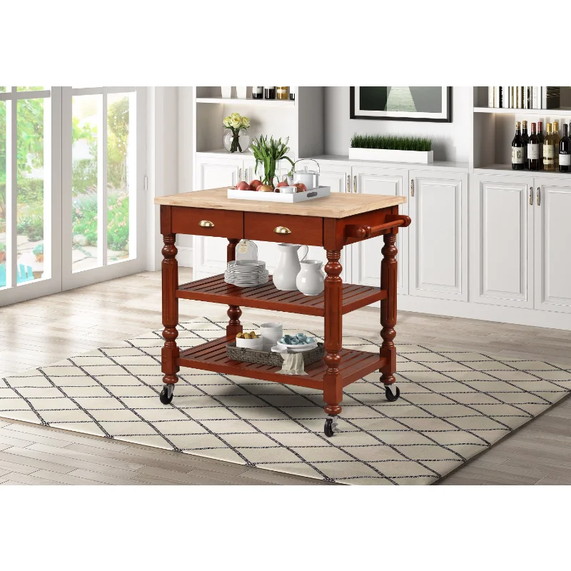 Linon East wick 2-Drawer 2-Shelf Kitchen Cart with Locking Casters, Dark Cherry Finish
Linon East wick 2-Drawer 2-Shelf Kitchen Cart with Locking Casters, Dark Cherry Finish