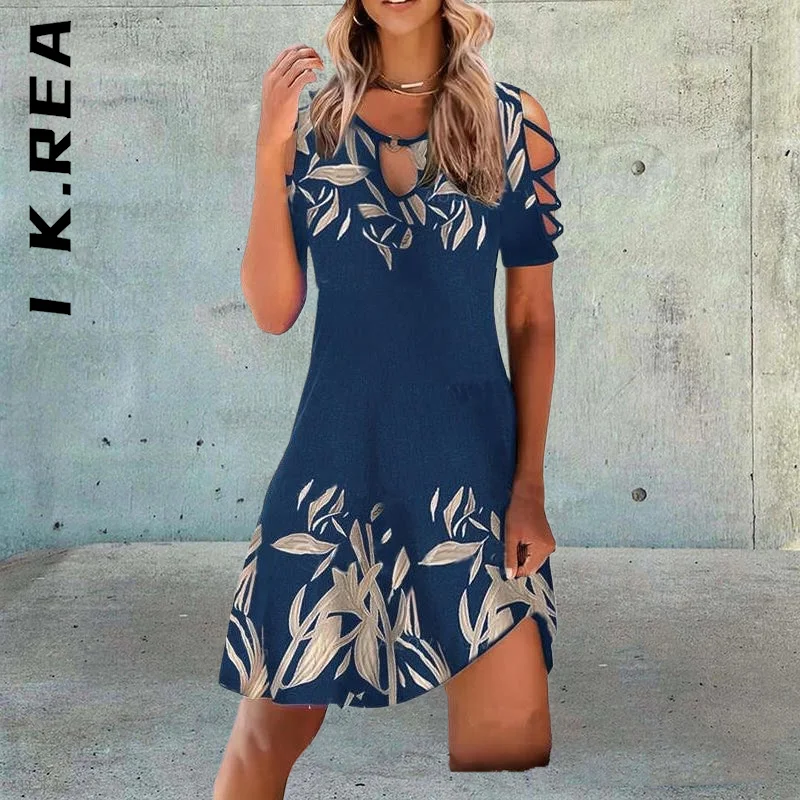 I K.Rea Dress Women New Holiday Floral Print Dress Hollow Short Sleeve O-Neck Mini Dresses Soft Female Vestidos Woman Clothes
I K.Rea Dress Women New Holiday Floral Print Dress Hollow Short Sleeve O-Neck Mini Dresses Soft Female Vestidos Woman Clothes