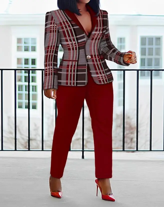 Elegant Tow Piece Set Women Outfit 2023 Plaid Print Long Sleeve Shawl Collar Blazer Coat & Fashion Work Pants Set Autumn Suits
Elegant Tow Piece Set Women Outfit 2023 Plaid Print Long Sleeve Shawl Collar Blazer Coat & Fashion Work Pants Set Autumn Suits