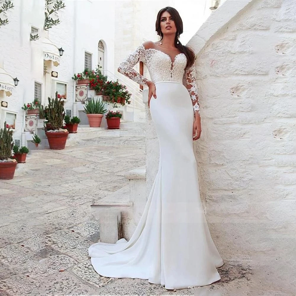 Chenxiao Mermaid Wedding Dresses Bohemia O-Neck Long Sleeves Back Lace Ivory White Appliques Bridal Gowns Vestido de novia
Chenxiao Mermaid Wedding Dresses Bohemia O-Neck Long Sleeves Back Lace Ivory White Appliques Bridal Gowns Vestido de novia
