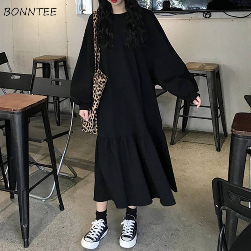 Dress Women Newest Vestidos Charm Autumn Long Sleeve Ladies Mid-calf Loose Popular Daily Pure Vintage Black Simple Schoolgirls
Dress Women Newest Vestidos Charm Autumn Long Sleeve Ladies Mid-calf Loose Popular Daily Pure Vintage Black Simple Schoolgirls