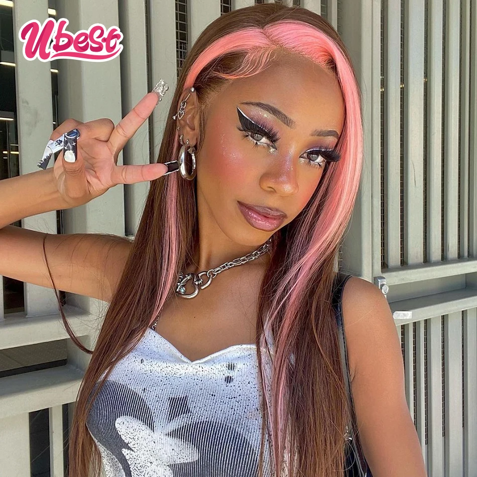 Light Brown With Pink HD 13X4 Lace Frontal Wigs 180 Density 30 Inches Straight Frontal Wig Brazilian Human Hair Wigs For Women 
Light Brown With Pink HD 13X4 Lace Frontal Wigs 180 Density 30 Inches Straight Frontal Wig Brazilian Human Hair Wigs For Women
