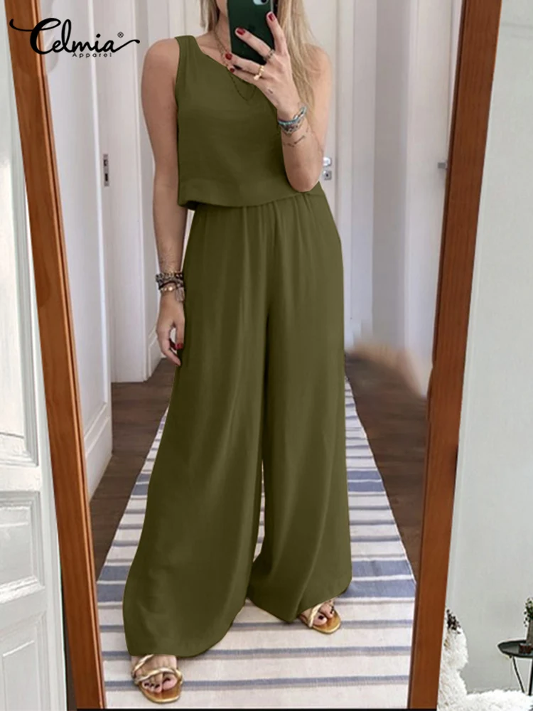 Summer Office 2PCS Loose Outfits Celmia Elegant Solid Matching Sets Women Short Tanks and Wide Leg Elastic Waist Long Pants Suit
Summer Office 2PCS Loose Outfits Celmia Elegant Solid Matching Sets Women Short Tanks and Wide Leg Elastic Waist Long Pants Suit