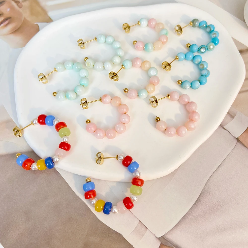 2022 New Nautral Beads Stainless Steel Colorfu Beads Hoop Earrings For Women Girls Waterproof Jewelry 2022
2022 New Nautral Beads Stainless Steel Colorfu Beads Hoop Earrings For Women Girls Waterproof Jewelry 2022