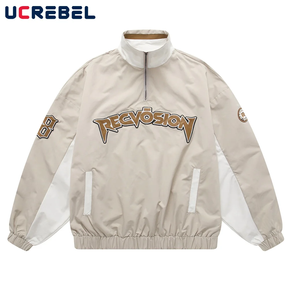 Letter Embroidered Spliced Windbreaker Mens Autumn Streetwear Stand Collar Zipper Half Cardigan Leather Jacket Thin Outerwear
Letter Embroidered Spliced Windbreaker Mens Autumn Streetwear Stand Collar Zipper Half Cardigan Leather Jacket Thin Outerwear