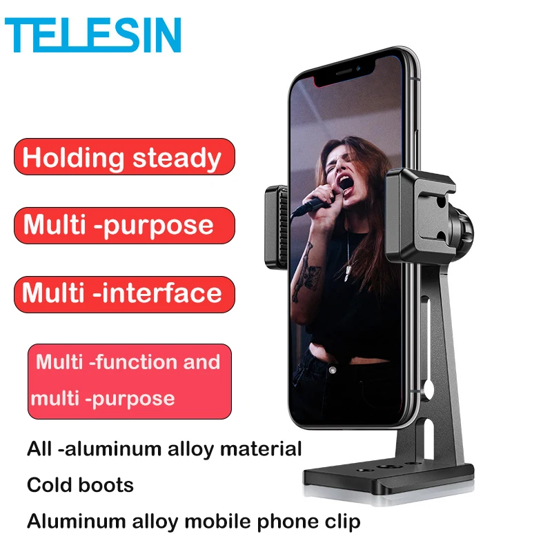 TELESIN Aluminum Alloy Mobile Phone Clip Double Cold Shoes Rotatable Desktop Mobile Phone Bracket Live Broadcast Accessories
TELESIN Aluminum Alloy Mobile Phone Clip Double Cold Shoes Rotatable Desktop Mobile Phone Bracket Live Broadcast Accessories