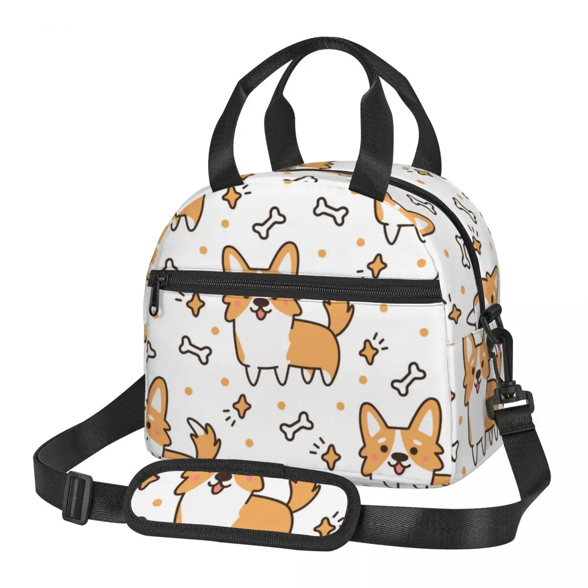 

Portable Insulated Thermal Bento Lunch Box Cute Dog Breed Welsh Corgi With Hearts Stars Bones Picnic Storage Bag Pouch Lunch Bag