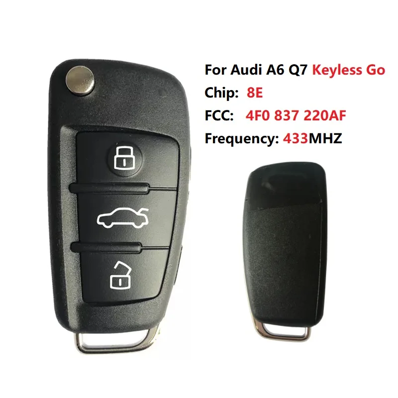 

CN008042 Aftermarket Flip Key For Audi A6 Q7 3 Button 8E Chip FCC 4F0 837 220AF 434MHZ Keyless Go
