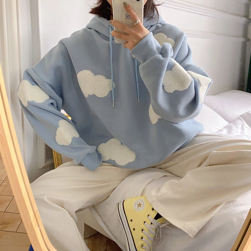 Women Autumn Winter Long Sleeve Casual Pullover 2021 Blue Sky White Clouds Soft Hooded Top Lady Sweater Jumper Loose Sweatshirt
Women Autumn Winter Long Sleeve Casual Pullover 2021 Blue Sky White Clouds Soft Hooded Top Lady Sweater Jumper Loose Sweatshirt