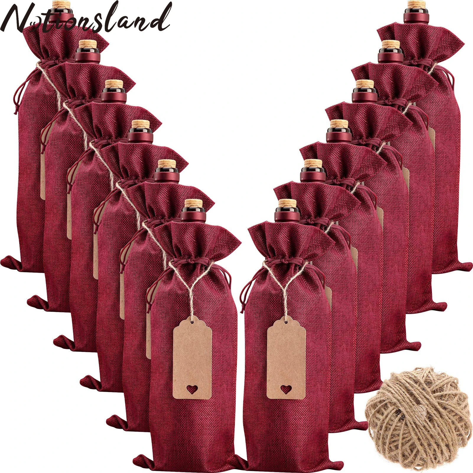 

12Pcs/Set Burlap Wine Bags Wine Gift Bags With Drawstrings Reusable Wine Bottle Bags For Christmas Wedding Birthday Travel Party