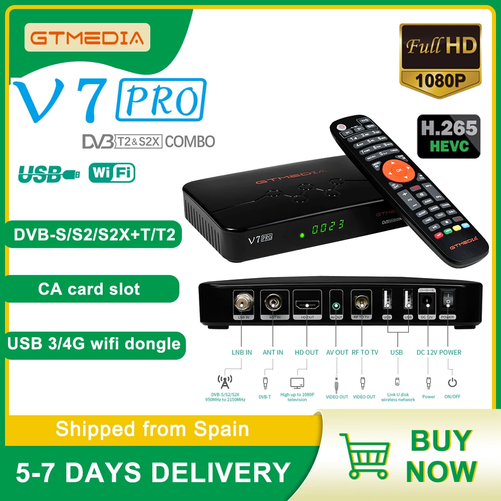 GTMEDIA V7Pro DVB-S2/S2X +T/T2 CA card Satellite Receiver 1080p upgrade by GT MEDIA V7S TV Receiver Decoder USB Wifi Set Top Box
GTMEDIA V7Pro DVB-S2/S2X +T/T2 CA card Satellite Receiver 1080p upgrade by GT MEDIA V7S TV Receiver Decoder USB Wifi Set Top Box