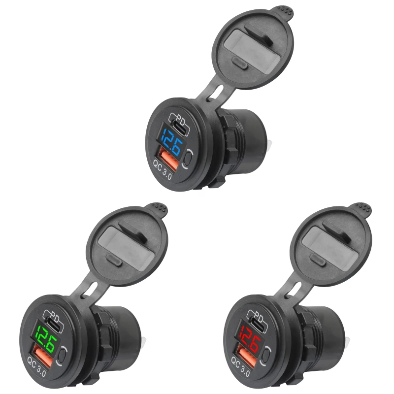 12V/24V USB C Car Charger Socket QC3.0 PD Fast Chargeing Power Outlet Adapter w/ Voltmeter for Car Marine Boat Motorcycle 
12V/24V USB C Car Charger Socket QC3.0 PD Fast Chargeing Power Outlet Adapter w/ Voltmeter for Car Marine Boat Motorcycle