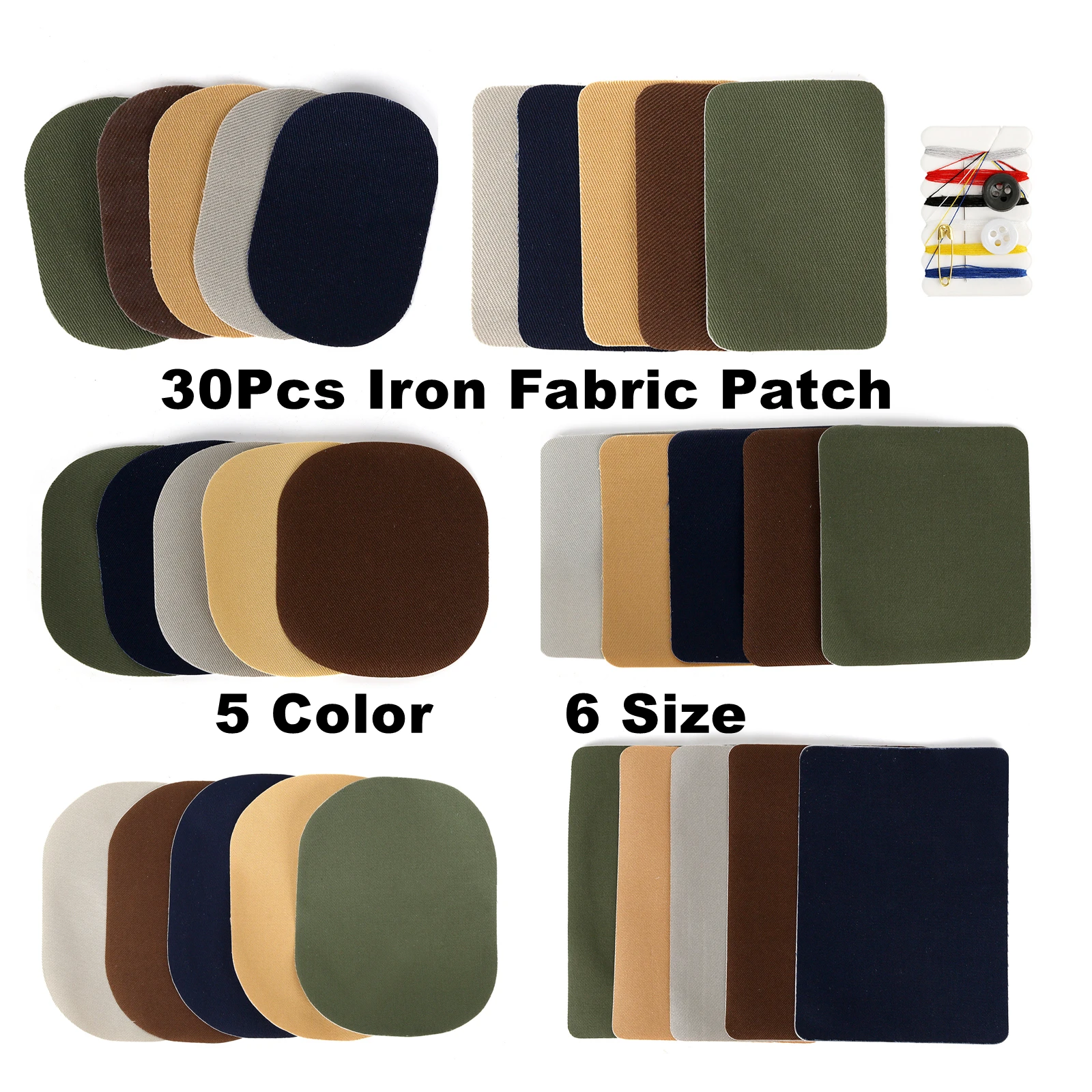 30Pcs/Lot Iron Fabric Patch With Sewing Kit Multipurpose Hot Melt Adhesive Patch Repair For DIY,Clothes,Jeans (5 Color, 6 Size)
30Pcs/Lot Iron Fabric Patch With Sewing Kit Multipurpose Hot Melt Adhesive Patch Repair For DIY,Clothes,Jeans (5 Color, 6 Size)