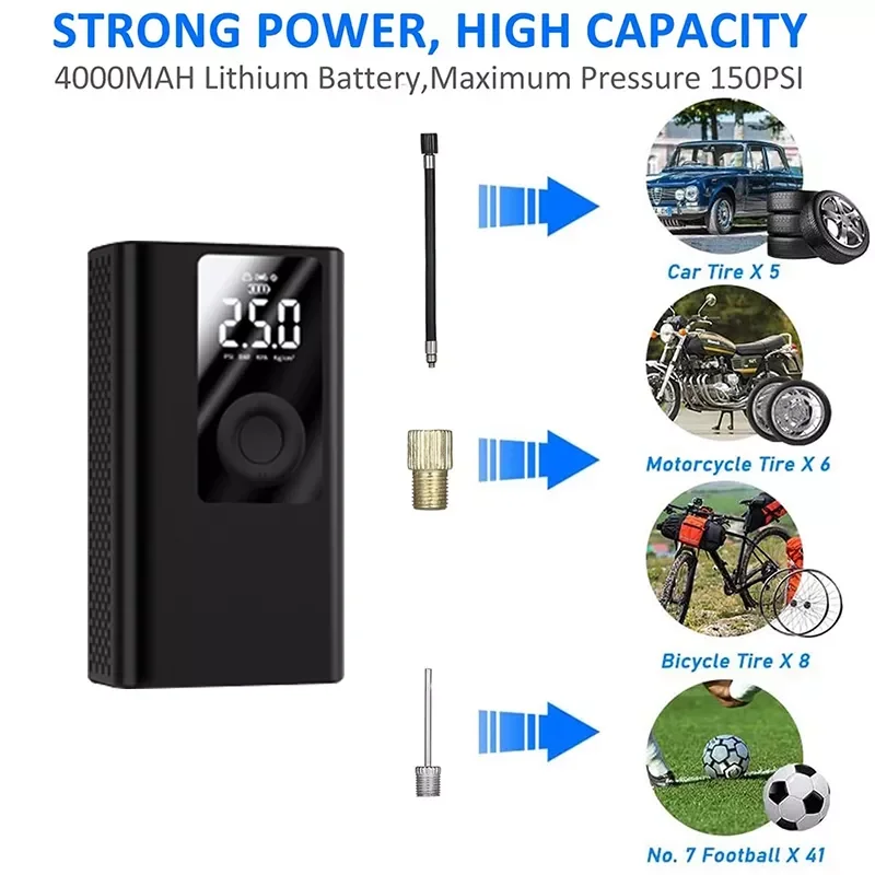 Car Air Compressor Mini Electrical Air Pump Dual-use for 4000mAh Power Bank Portable Wireless Tire Inflatable Pump Inflator Tool
Car Air Compressor Mini Electrical Air Pump Dual-use for 4000mAh Power Bank Portable Wireless Tire Inflatable Pump Inflator Tool
