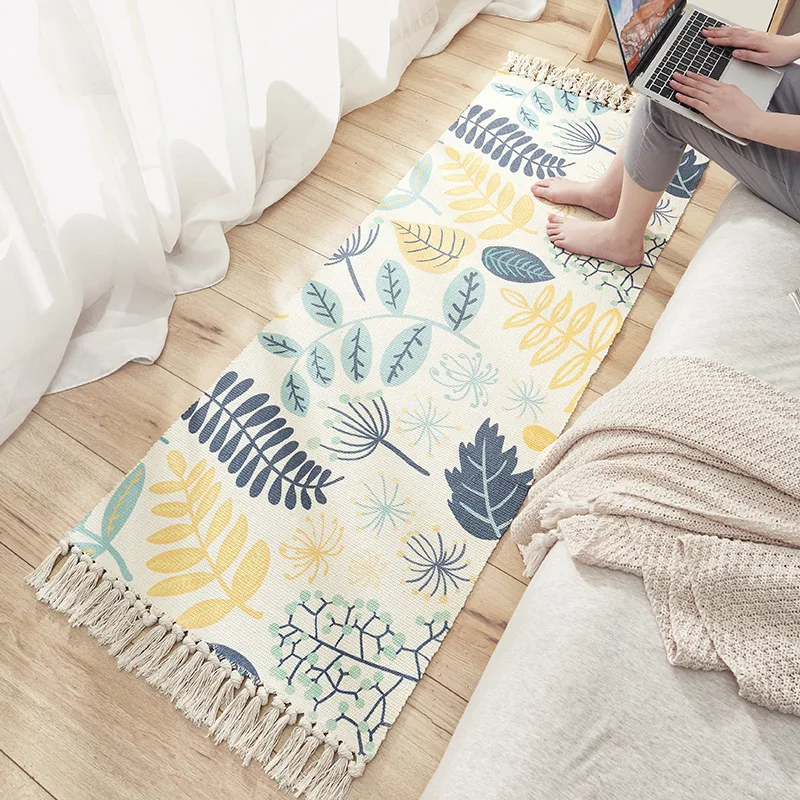 

Традиционный Плетеный Ковер из хлопка и льна с кисточками, напольный коврик, декоративное одеяло для двери, спальни, чайной, гостиной, ковер
