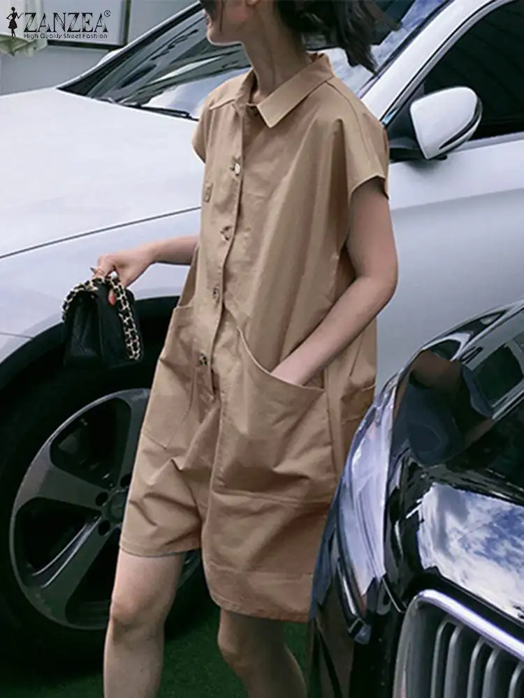 ZANZEA Fashion Summer Jumpsuits Women Casual Solid Loose Overalls Oversize Holiday Playsuits Lapel Neck Short Sleeve Rompers
ZANZEA Fashion Summer Jumpsuits Women Casual Solid Loose Overalls Oversize Holiday Playsuits Lapel Neck Short Sleeve Rompers
