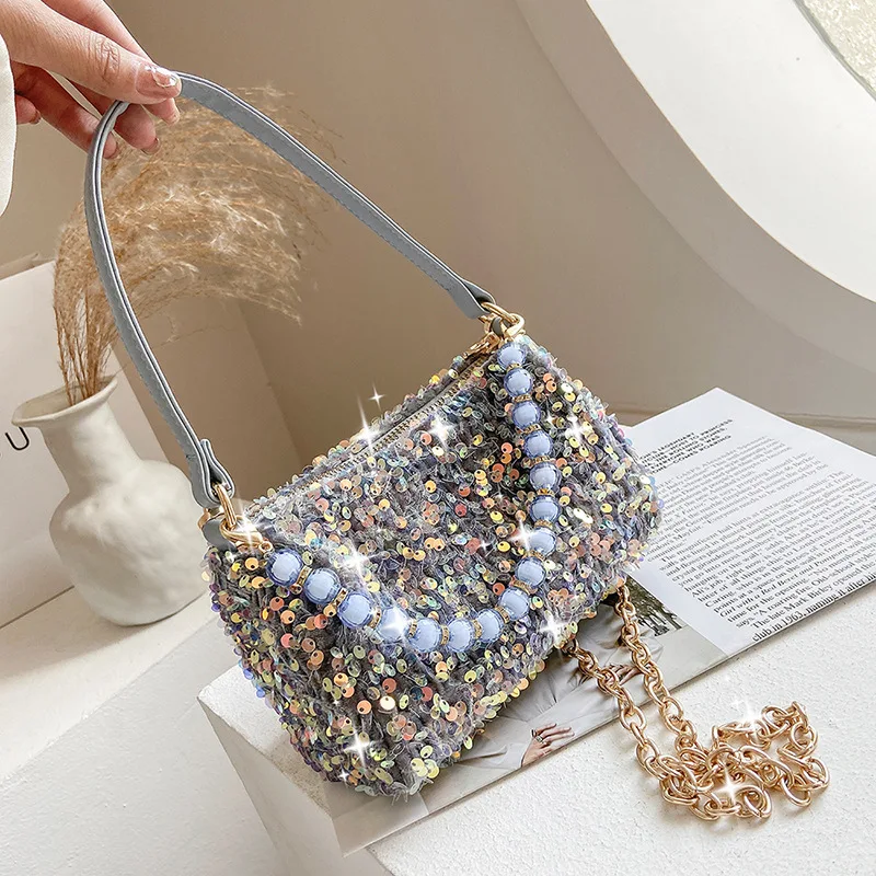 Sequins Designer Women's Shoulder Bag Luxury Brand Beaded Top Handle Handbags for Women Fashion Trend New Chain Crossbody Bags
Sequins Designer Women's Shoulder Bag Luxury Brand Beaded Top Handle Handbags for Women Fashion Trend New Chain Crossbody Bags