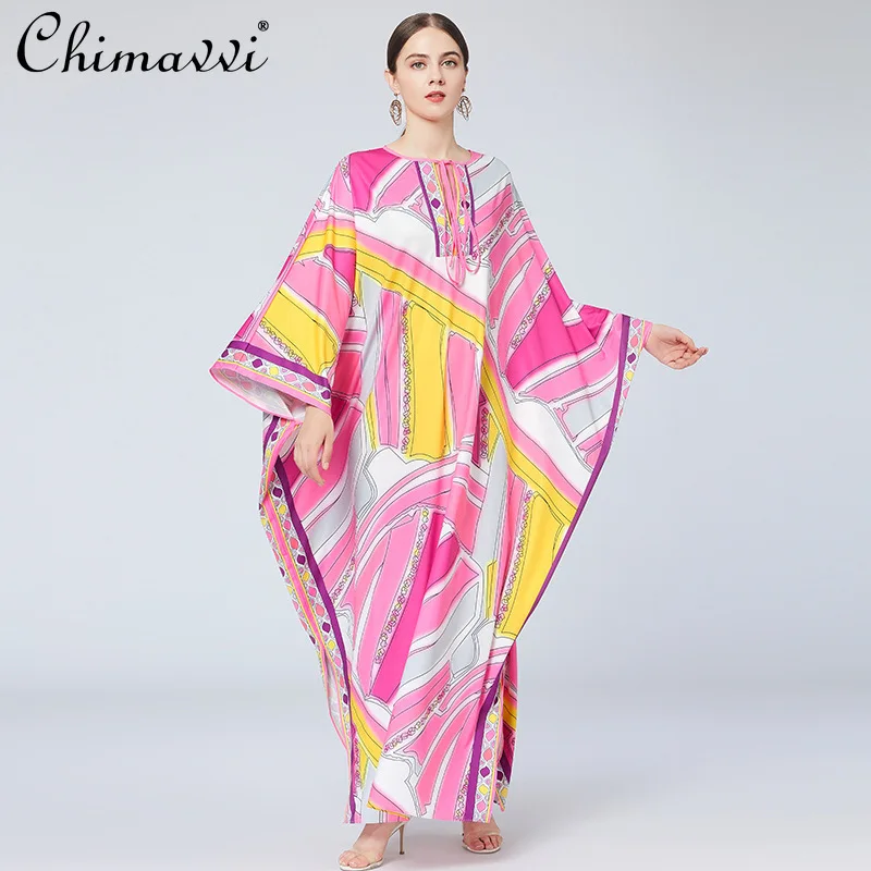 Fashionable Batwing Sleeve Loose Oversize Dress Women High-End Pattern Printed Robe Temperament Pullove Floor-length Dress
Fashionable Batwing Sleeve Loose Oversize Dress Women High-End Pattern Printed Robe Temperament Pullove Floor-length Dress