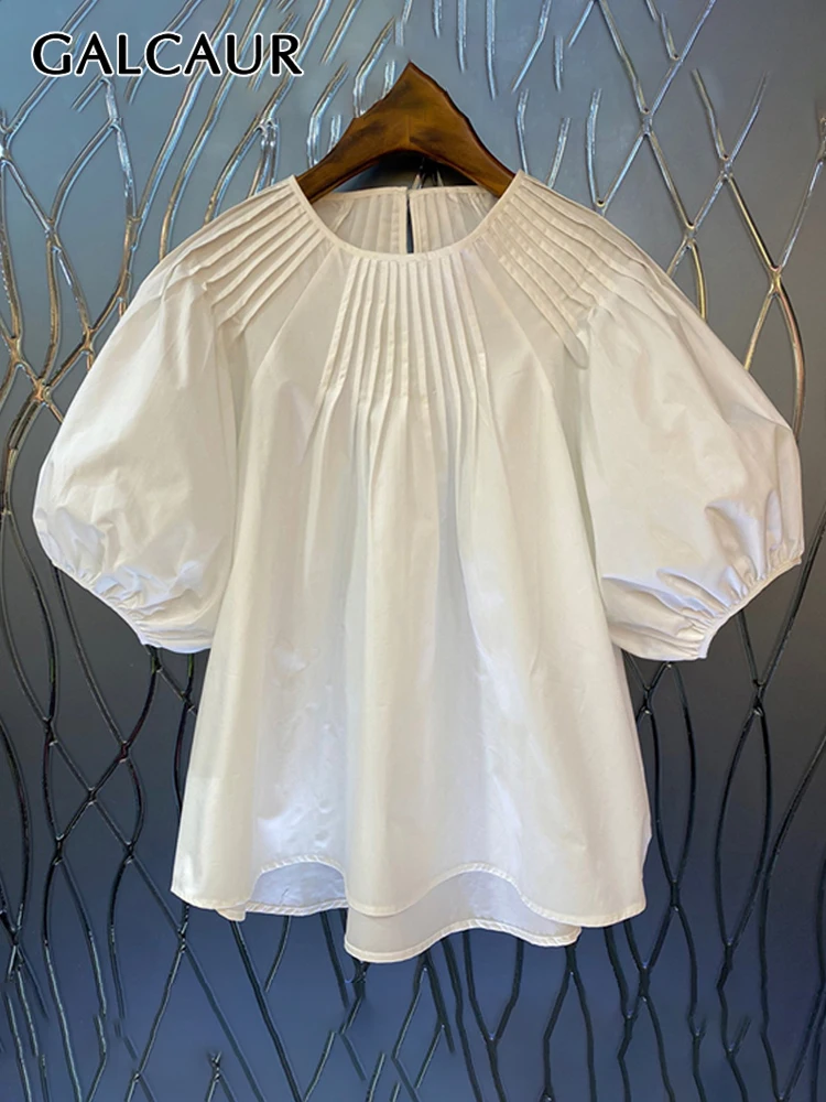 GALCAUR Loose Solid Shirt For Women Round Neck Puff Sleeve Folds Slim Casual Blouses Female Fashion Summer Clothing New 2022
GALCAUR Loose Solid Shirt For Women Round Neck Puff Sleeve Folds Slim Casual Blouses Female Fashion Summer Clothing New 2022