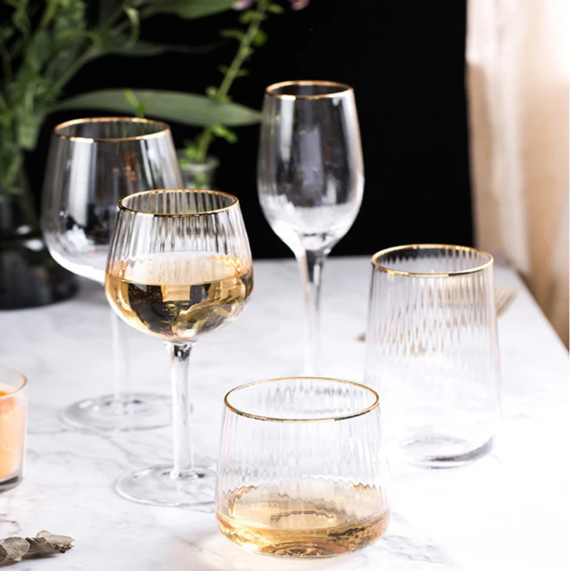 Golden Edge Vertical Striped Wine Glass Wedding Crystal Glass Goblet Champagne Glasses Transparent Vodka Whiskey Cup Beer Glass
Golden Edge Vertical Striped Wine Glass Wedding Crystal Glass Goblet Champagne Glasses Transparent Vodka Whiskey Cup Beer Glass