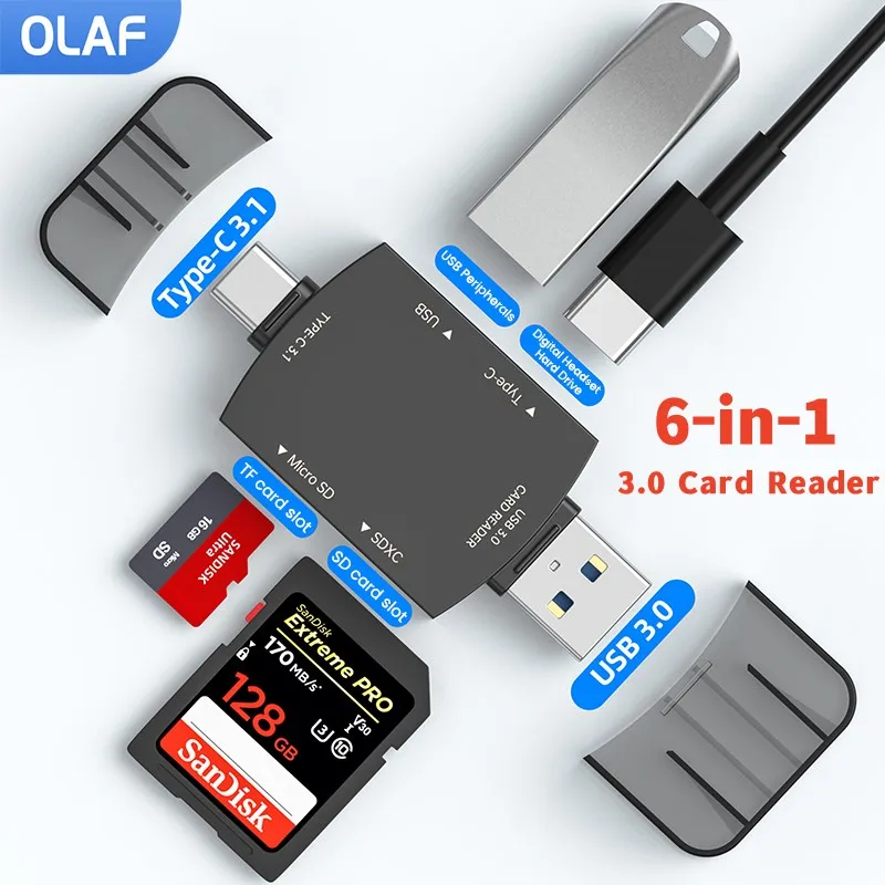 6 in 1 USB Card Reader USB3.0 to Type C SD TF Memory Card Reader for Windows PC Laptop Mobile Phone Converters USB Adapters
6 in 1 USB Card Reader USB3.0 to Type C SD TF Memory Card Reader for Windows PC Laptop Mobile Phone Converters USB Adapters