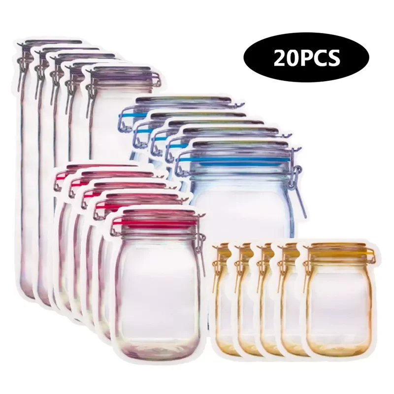 20pcs Reusable Mason Jar Bottles Bags Nuts Candy Cookies Bag Waterproof Seal Fresh Food Storage Bag Snacks Sandwich Zip Lock Bag
20pcs Reusable Mason Jar Bottles Bags Nuts Candy Cookies Bag Waterproof Seal Fresh Food Storage Bag Snacks Sandwich Zip Lock Bag