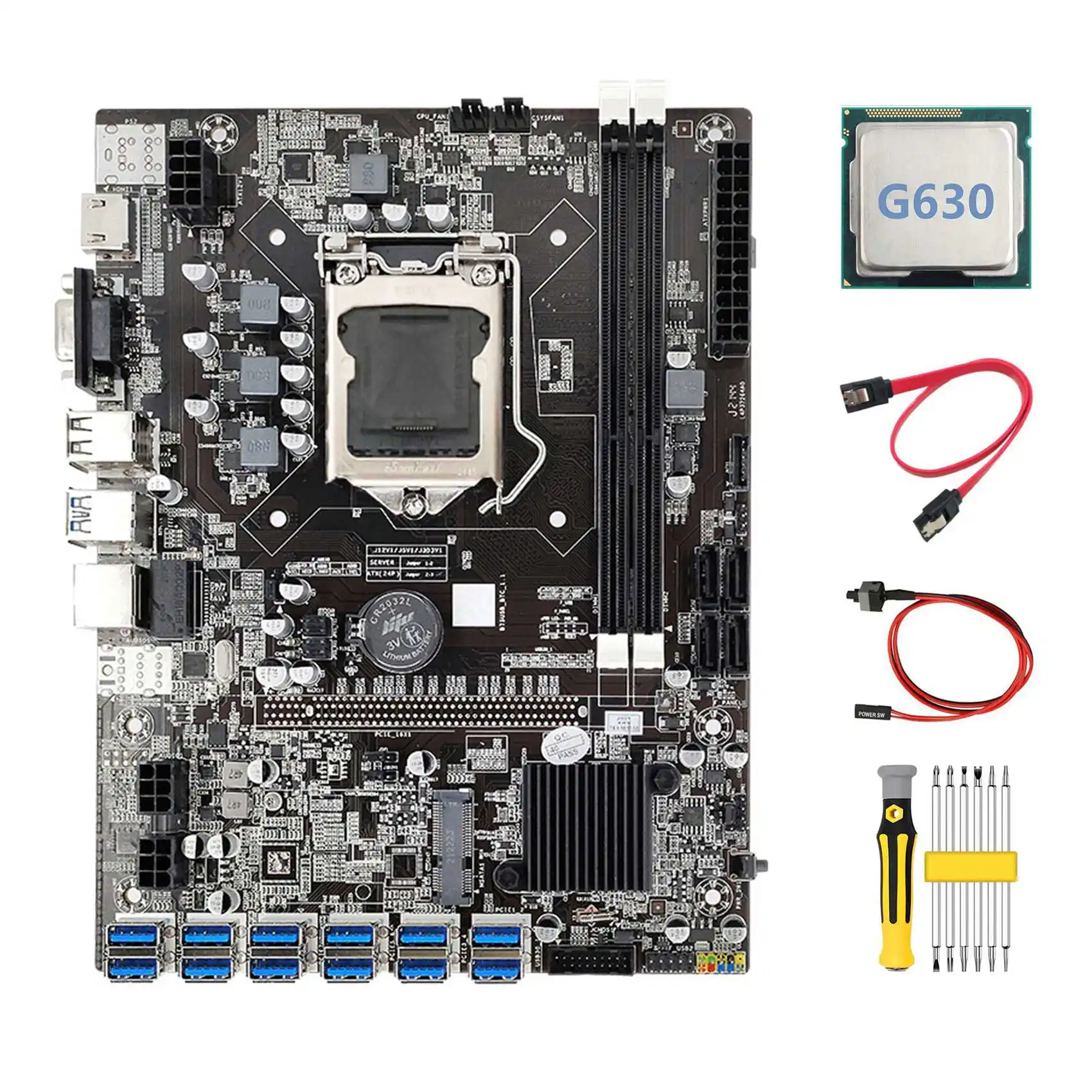 B75 ETH Mining Motherboard 12 PCIE to USB+G630 CPU+Screwdriver Set+Switch Cable+SATA Cable DDR3 LGA1155 Motherboard
B75 ETH Mining Motherboard 12 PCIE to USB+G630 CPU+Screwdriver Set+Switch Cable+SATA Cable DDR3 LGA1155 Motherboard