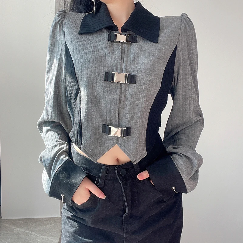 2022 Women Leisure Coat Ladies Spring Summer Fleece Single-Breasted Dark Grey Stitching Sexy T-Shirt Female Long Sleeve Lapel a6
2022 Women Leisure Coat Ladies Spring Summer Fleece Single-Breasted Dark Grey Stitching Sexy T-Shirt Female Long Sleeve Lapel a6