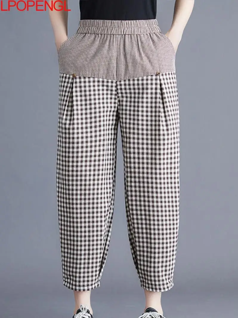 New Arrival Summer Fashion Women Elastic Waist Cotton Plaid Pants All-matched Casual Loose Patchwork Ankle-length Harem Pants
New Arrival Summer Fashion Women Elastic Waist Cotton Plaid Pants All-matched Casual Loose Patchwork Ankle-length Harem Pants
