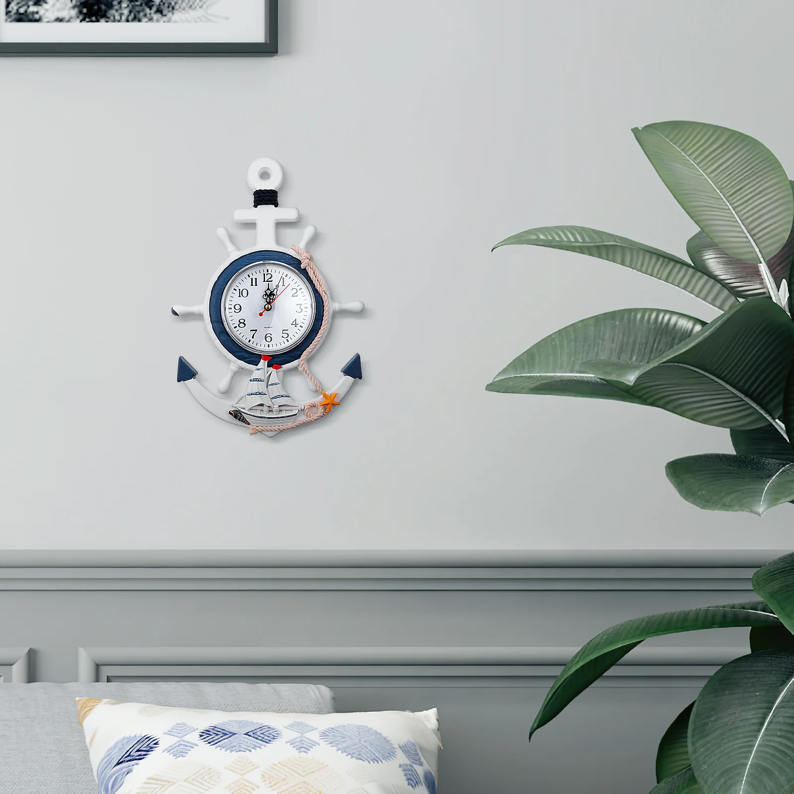

Anchor Clock Sea Theme Delicate Hanging Clock Wall Clock Nautical Ship Wheel For Home Room Decor Decoration Figurine