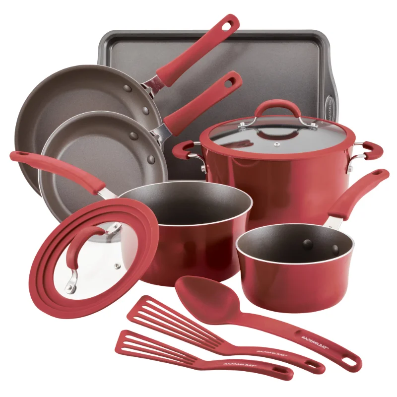 

Rachael Ray Cook + Create Aluminum Nonstick Cookware Set, 11-Piece, Redcookware pots and pans set