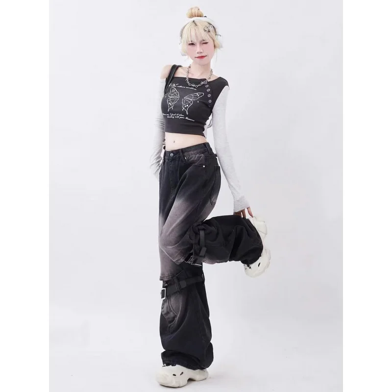 American Original Ripped Belt Design Jeans for Women Straight Wide Leg Mop Pants
American Original Ripped Belt Design Jeans for Women Straight Wide Leg Mop Pants