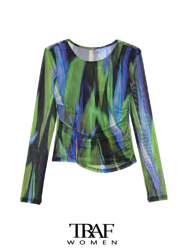 TRAF Women Fashion Side Pleats Printed Tulle Blouses Vintage O Neck Long Sleeve Female Shirts Blusas Chic Tops
TRAF Women Fashion Side Pleats Printed Tulle Blouses Vintage O Neck Long Sleeve Female Shirts Blusas Chic Tops