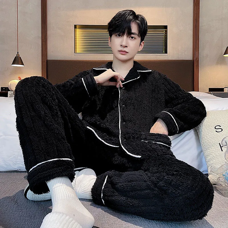QUHENG Coral Fleece Winter Men's Pajamas Set Thicken Warm Homewear Set Long Sleeve Trousers Home 2 Piece Clothes Nightwear
QUHENG Coral Fleece Winter Men's Pajamas Set Thicken Warm Homewear Set Long Sleeve Trousers Home 2 Piece Clothes Nightwear